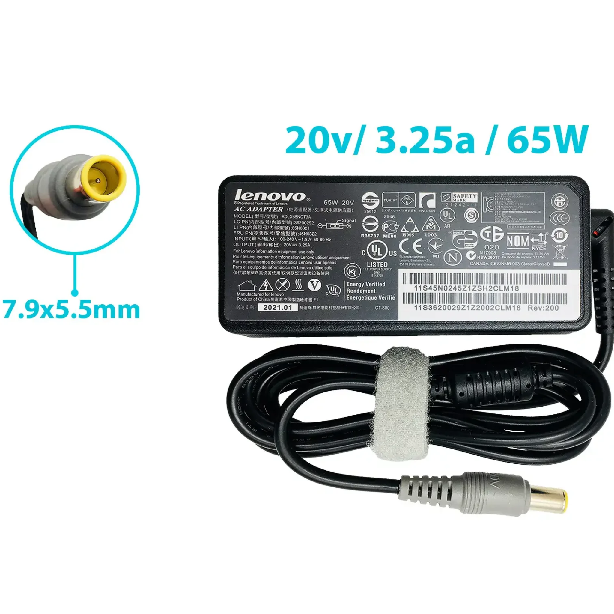 CARGADOR LAPTOP KA11002LO/20V-3.25A-65W 7.9*5.5mm LENOVO