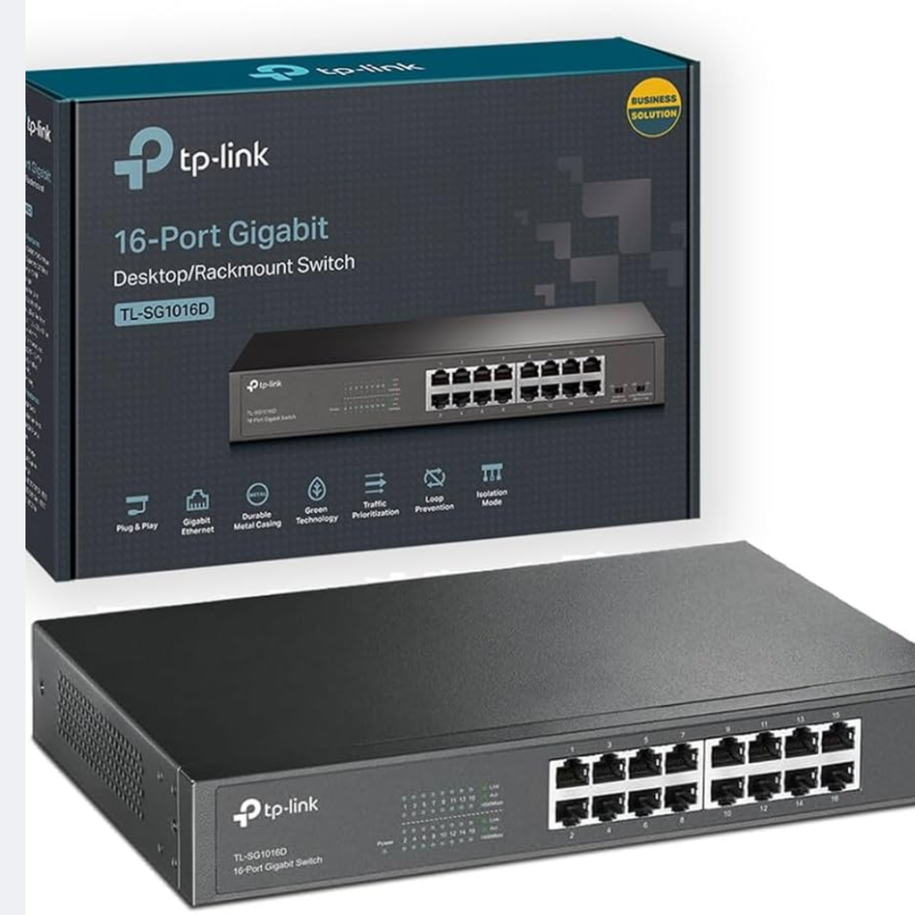 TP-LINK SWITCH TL-SG1016D 16 PUERTOS 10/100/1000Mbps METAL