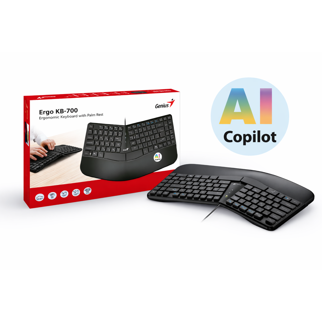 Teclado Genius Ergo KB-700 USB | Diseño Ergonómico y Confort