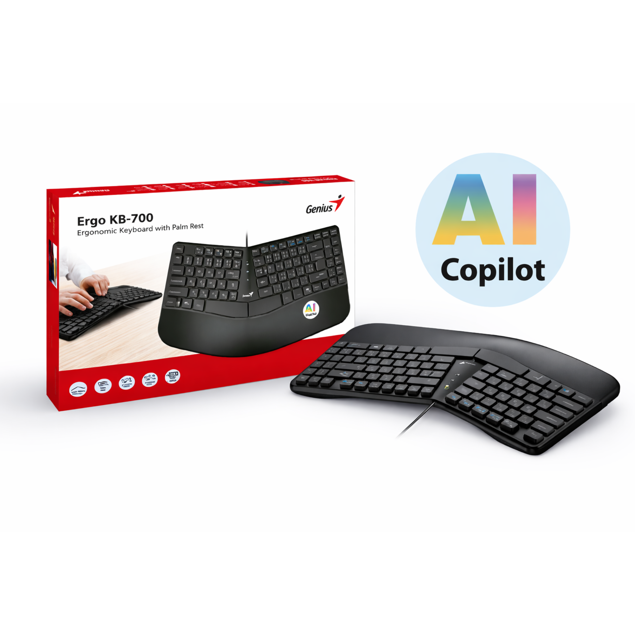 Teclado Genius Ergo KB-700 USB | Diseño Ergonómico y Confort