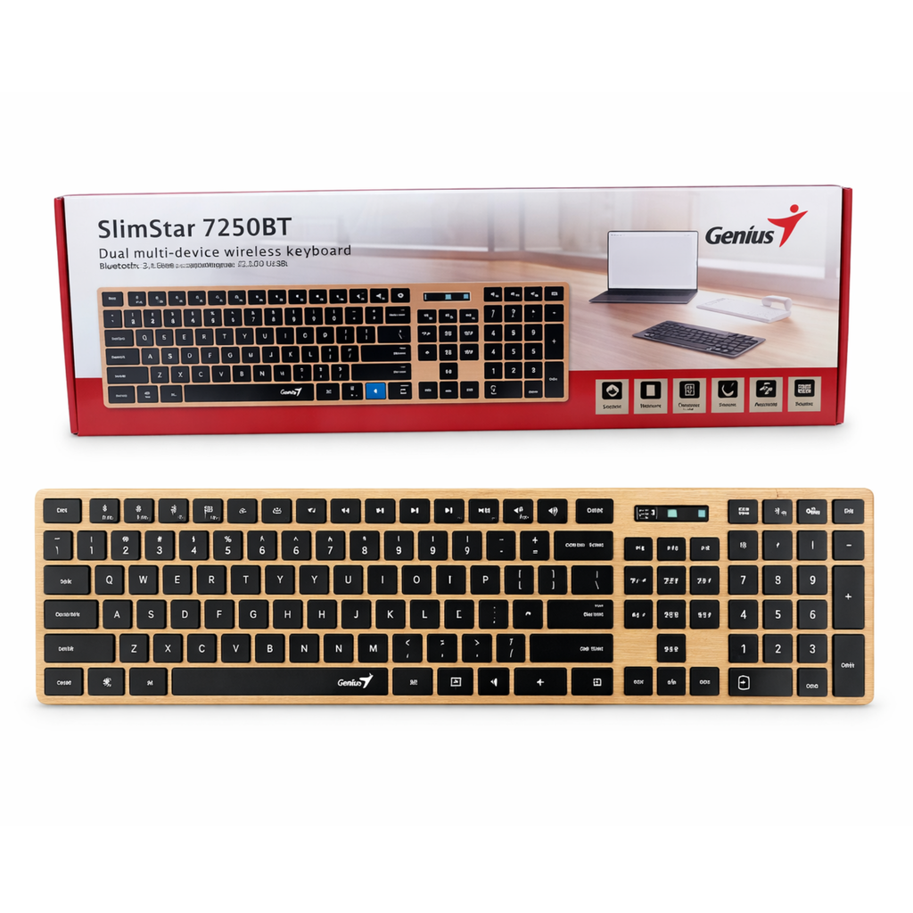 Teclado Genius SlimStar 7250BT Wireless + Bluetooth | Diseño Wood