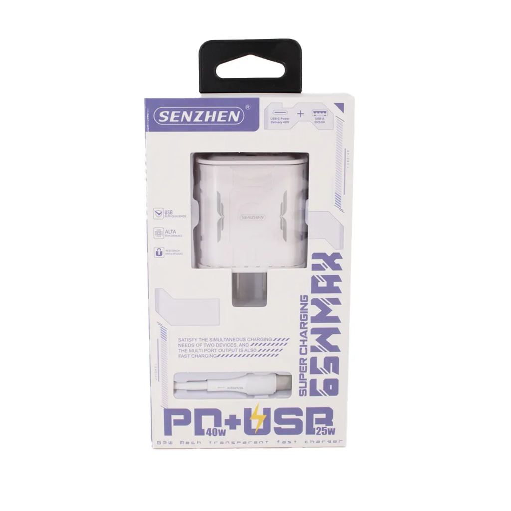 CARGADOR SENZHEN TC42 TIPO C 2 TOMAS 65W