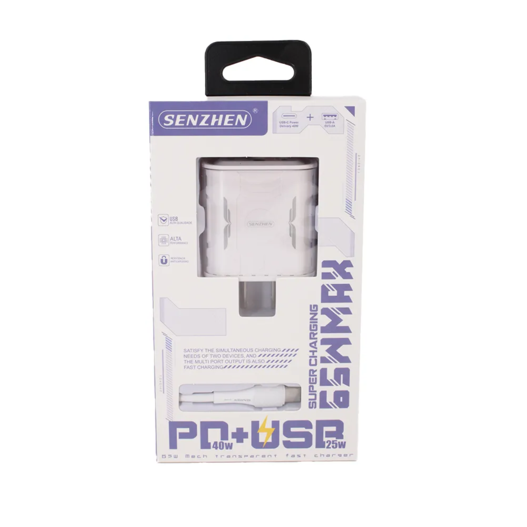 CARGADOR SENZHEN TC42 TIPO C 2 TOMAS 65W