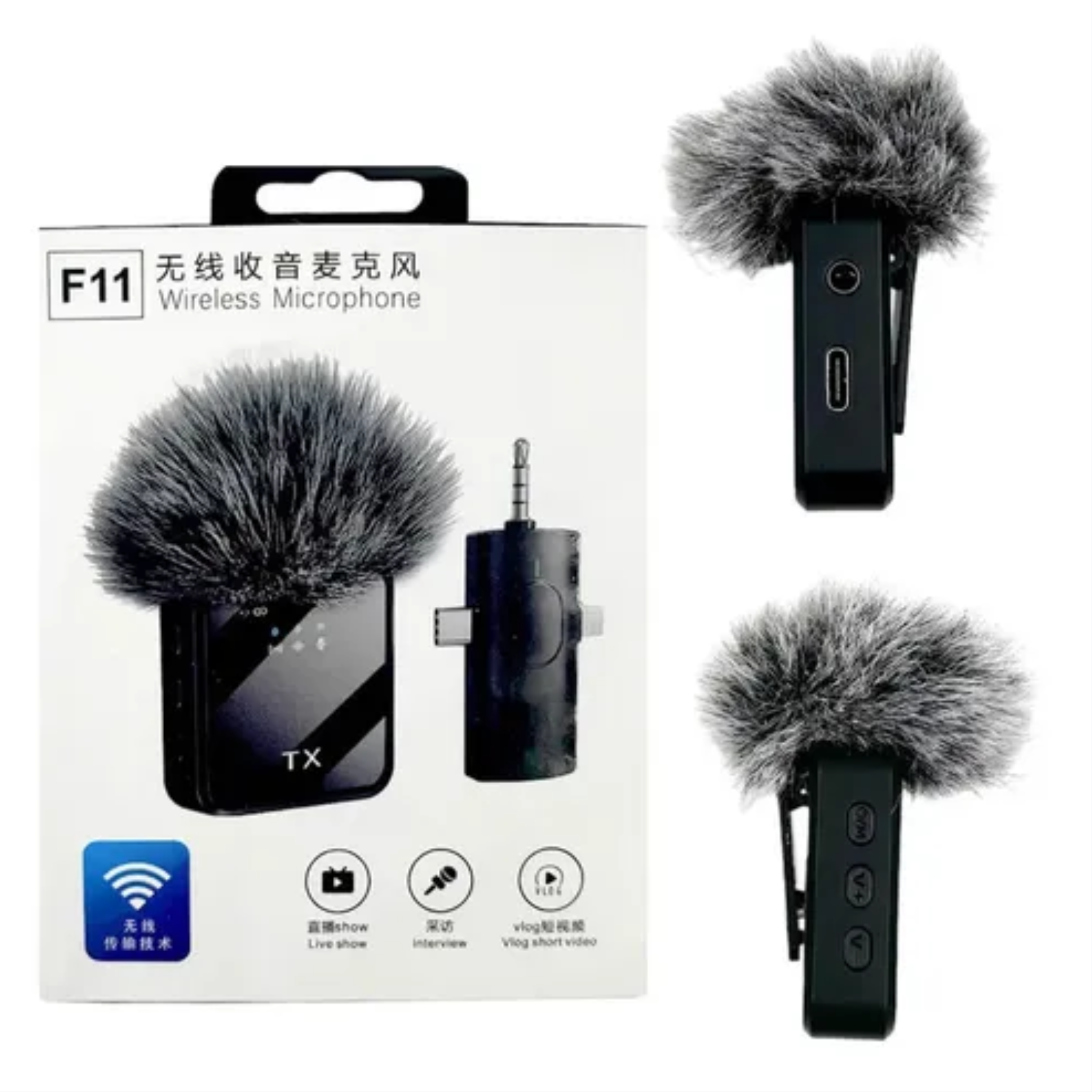 MICROFONO WIRELESS F11-2 DOBLE 3.5mm/TIPO C/IPHONE