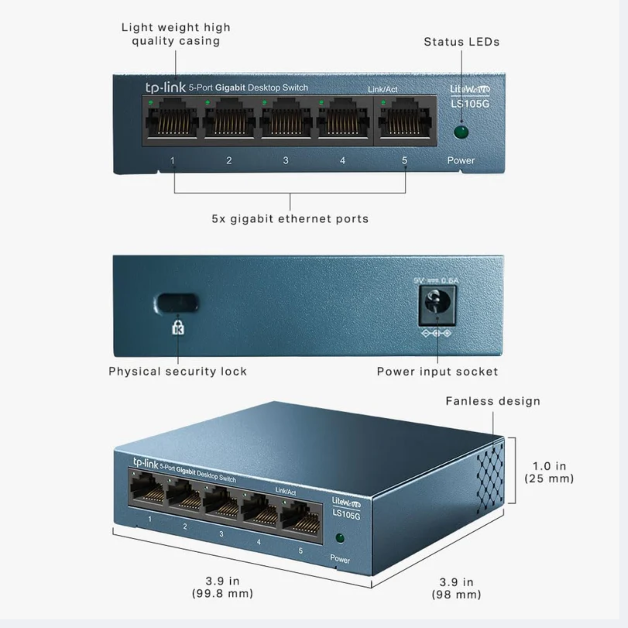TP-LINK SWITCH LS105G 5 PUERTOS 10/100/1000Mbps