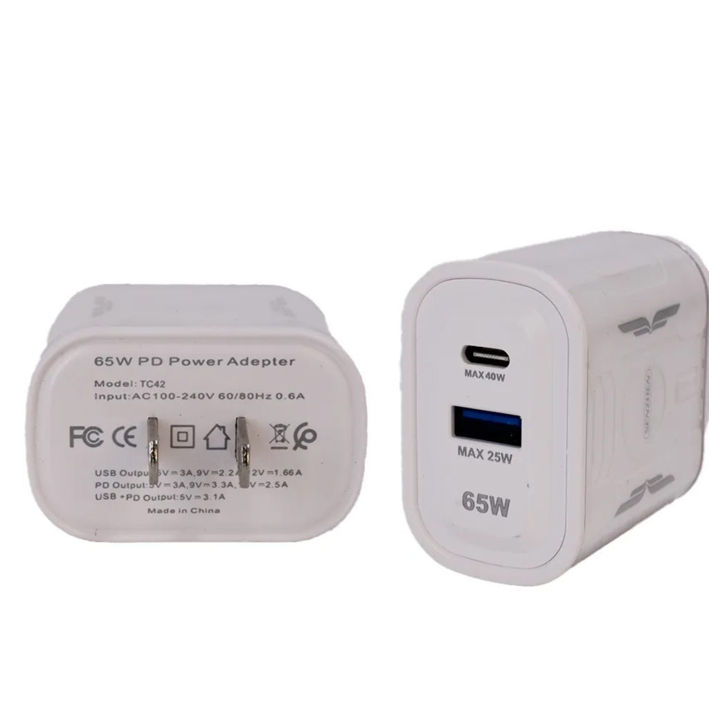 CARGADOR SENZHEN TC42 TIPO C 2 TOMAS 65W