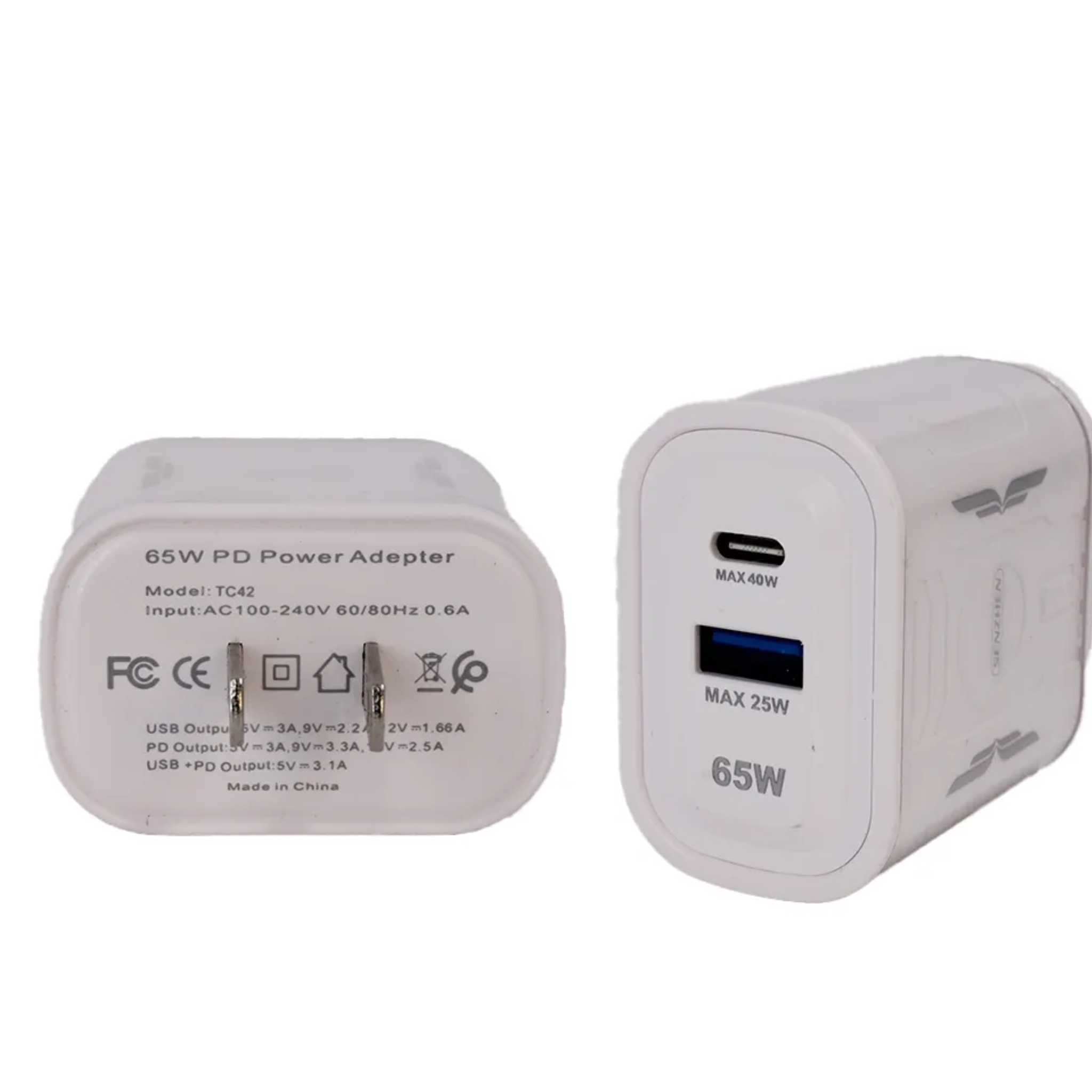 CARGADOR SENZHEN TC42 TIPO C 2 TOMAS 65W