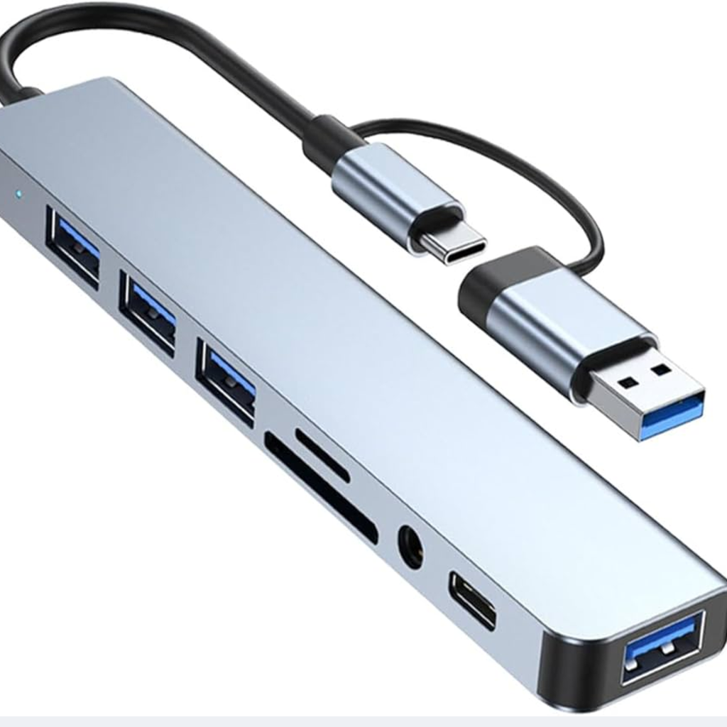 HUB MULTIPLE 8 EN 1 TIPO C A USB 3.0/3*USB 2.0/TIPO C/AUX/TF/SD +OTG