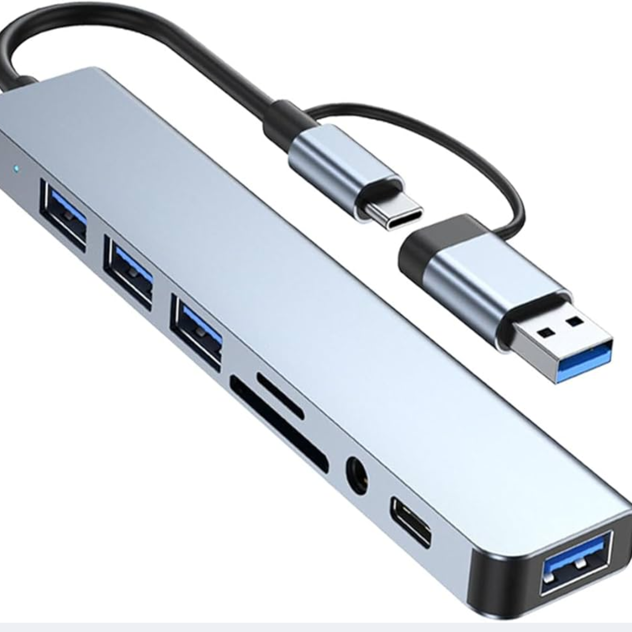 HUB MULTIPLE 8 EN 1 TIPO C A USB 3.0/3*USB 2.0/TIPO C/AUX/TF/SD +OTG