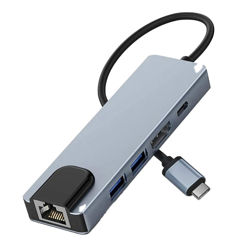 HUB MULTIFUNCIÓN 5 EN 1 USB-C HDMI + 2 USB 3.0 + USB-C + LAN RJ45